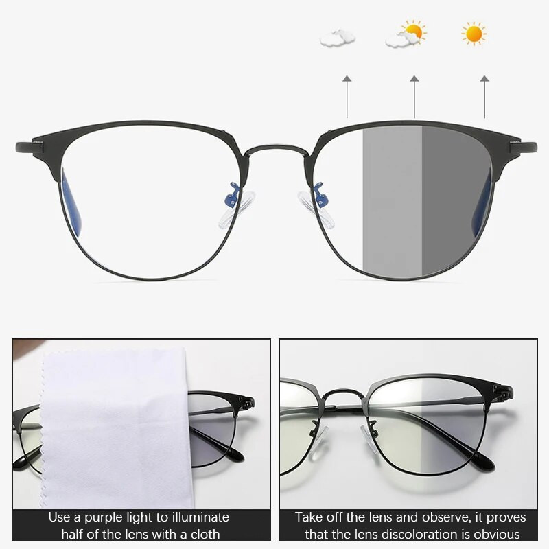 Photochromic Anti Blue Light Brilles Vīriešiem Sievietēm Metāls Kvadrātveida Optiskais Rāmis Datorbrilles Parastās Brilles Oculos Lunette 2023