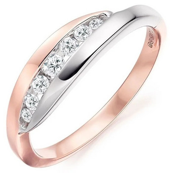 Модни сребърни пръстени с розово злато и инкрустирани камъни от циркон за жени Луксозни красиви годежни сватбени пръстени Бижута Подаръци