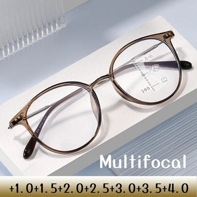 Кръгли мутифокални прогресивни очила за четене Унисекс луксозни близко далечни очила за пресбиопия Моден дизайн Прозрачни очила