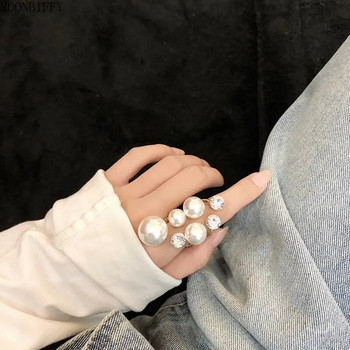 Μοντέρνα υπερμεγέθη δαχτυλίδια με πολλά μαργαριτάρια για γυναίκες Lady Irregular Crystal Rhinestone Charm Ανοιχτό δαχτυλίδι Κορεατικά κοσμήματα γάμου