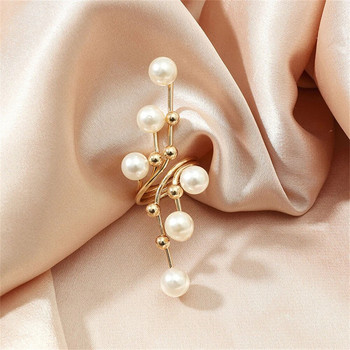 Моден голям пръстен с множество изкуствени перли Неправилни преплетени геометрични пръстени с отворени пръсти за жени Момичета Сватбени парти Бижута