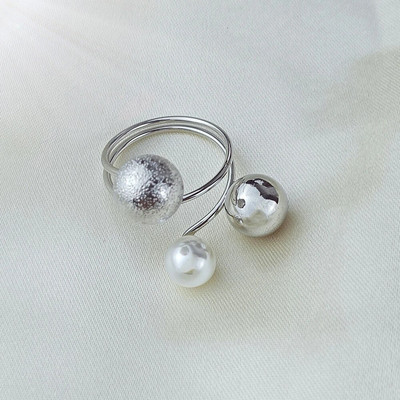 Modes lielizmēra vairāku mākslīgo pērļu gredzens, neregulāri savīti ģeometriski atvērti pirkstu gredzeni sievietēm, meitenēm kāzu ballīšu rotaslietas