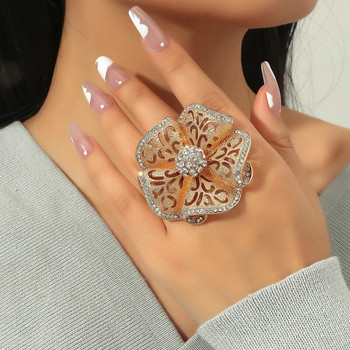 Винтидж пръстени с кухи цветя за жени Прости многоцветни регулируеми кристални отварящи се пръстени за пръсти Парти модни аксесоари за бижута