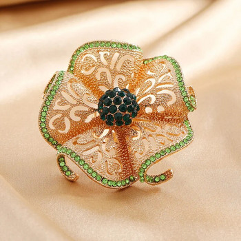 Винтидж пръстени с кухи цветя за жени Прости многоцветни регулируеми кристални отварящи се пръстени за пръсти Парти модни аксесоари за бижута