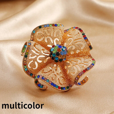 Vintage κοίλα λουλούδια δαχτυλίδια για γυναίκες Απλά πολύχρωμα ρυθμιζόμενα κρύσταλλα που ανοίγουν δαχτυλίδι για πάρτι μόδας κοσμήματα