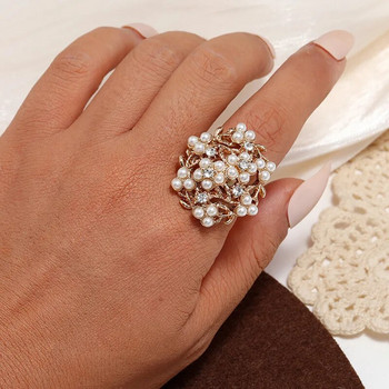 2023 Fashion Big Flower Rings για Γυναικείες Πολυτελές Λευκό CZ Zircon Pearl Party Wedding Female Finger Ring Κομψά ινδικά κοσμήματα