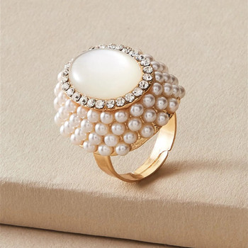 2023 Модни пръстени с големи цветя за жени Луксозни бели CZ Цирконова перла Парти Сватбен женски пръстен за пръсти Стилни индийски бижута