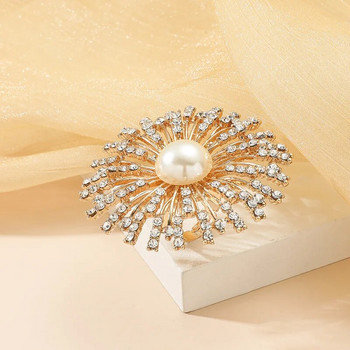 Бохо ретро дамски голям пръстен с перли с цветя и ретро винтидж луксозен златист пръстен с инкрустация с микроциркон Сватбено парти Модни бижута