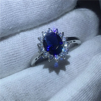 Εξαιρετικό πολυτελές ασημί έγχρωμο ένθετο δαχτυλίδι από μπλε ζιργκόν Νυφικό αρραβωνιαστικό αναμνηστικό κόσμημα