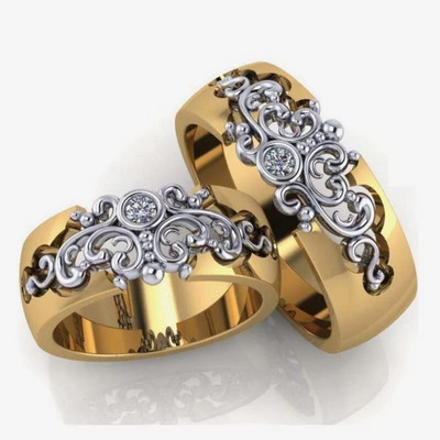 Елегантни златен цвят, инкрустиран с циркон, кухи дамски пръстени, модни метални резбовани шарки, годежни пръстени за дамски бижута