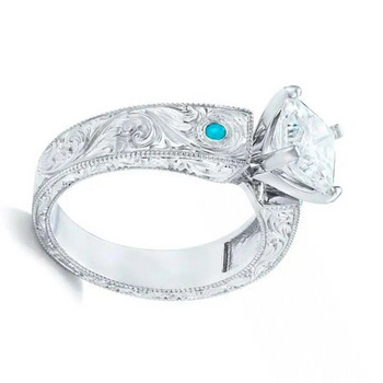 Изящен луксозен сребърен цвят, инкрустиран с аквамарин, цирконий, пръстен, сватбен годежен прием, годишнина, актуални бижута