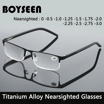BOYSEEN Очила за късогледство от титанова сплав Несферични 12-слойно покритие Минусови лещи Бизнес очила за късогледство -0,5 -1,0 -1,25