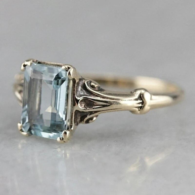 Klasszikus stílusú antik akvamarin eljegyzés Hercegnő gyűrű szerelmes gyémánt Beach Party ékszer nagykereskedés