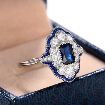 Γυναικεία δαχτυλίδια Huitan Special-interested Design με Μπλε Κυβικό Ζιργκόν Χειροποίητο Δαχτυλίδι από σμάλτο Κομψά αξεσουάρ για κοσμήματα πάρτι