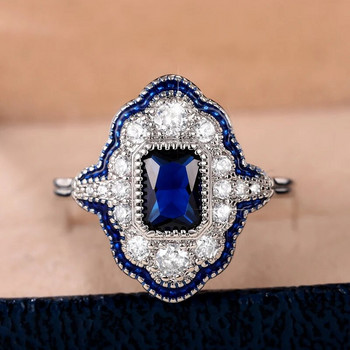 Дамски пръстени със специален интерес Huitan със син кубичен цирконий, ръчно изработен емайлиран пръстен Шикозни аксесоари за парти бижута