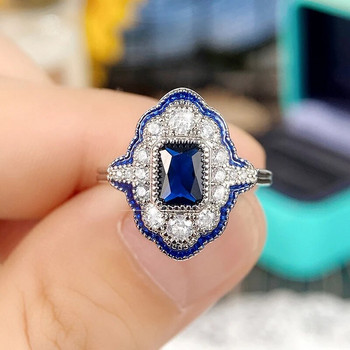 Дамски пръстени със специален интерес Huitan със син кубичен цирконий, ръчно изработен емайлиран пръстен Шикозни аксесоари за парти бижута