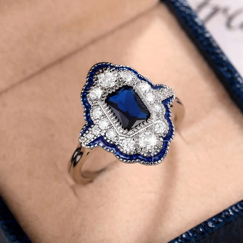 Huitan különleges tervezésű női gyűrűk kék cirkóniával, kézzel készített zománcgyűrű elegáns kiegészítők parti ékszerekhez