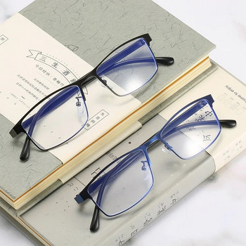 Очила против синя светлина за късогледство Завършени бизнес мъже жени метални квадратни очила с диоптър 0 -0,5 -1,0 -1,5 до -6,0