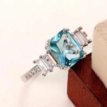 Huitan Elegant ορθογώνια μπλε CZ Γυναικεία δαχτυλίδια Fancy Wedding Anniversary Lover Gift Temperament Αξεσουάρ για κοσμήματα πάρτι