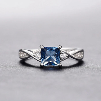 Huitan Луксозни квадратни принцесови пръстени със син кубичен цирконий за жени Темпераментни брачни ленти Аксесоари Висококачествени бижута Нови
