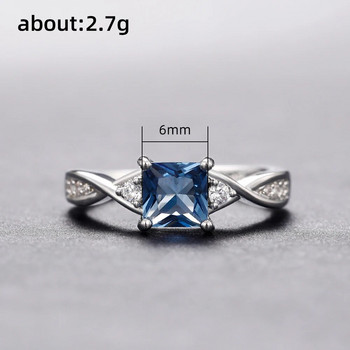 Huitan Luxury Princess Square Blue Cubic Zirconia δαχτυλίδια Γυναικεία Ιδιοσυγκρασία Γαμήλια συγκροτήματα Αξεσουάρ Κοσμήματα υψηλής ποιότητας Νέο