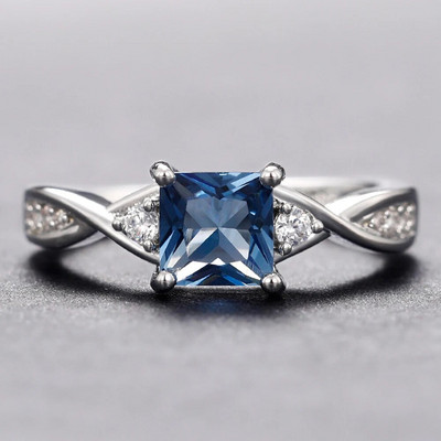 Huitan Luxury Princess Square Blue Cubic Zirconia δαχτυλίδια Γυναικεία Ιδιοσυγκρασία Γαμήλια συγκροτήματα Αξεσουάρ Κοσμήματα υψηλής ποιότητας Νέο