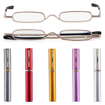1PC Унисекс компактни мини тънки очила за четене с писалка Метални малки тръбни очила за четене с пружинни панти с преносим калъф с щипка 1.0~4.0