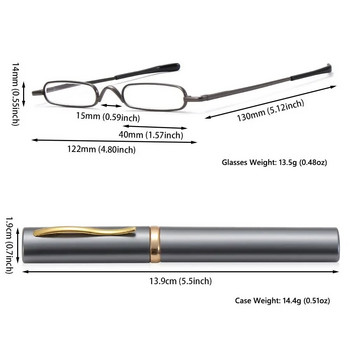 Γυαλιά ανάγνωσης 1 PC Unisex Compact Mini Slim στυλό Μεταλλικά γυαλιά ανάγνωσης με ελατήρια μικρού σωλήνα με φορητή θήκη με κλιπ 1.0~4.0