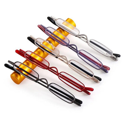 1 db Unisex kompakt mini vékony toll olvasószemüveg fém kis cső rugós csuklós olvasószemüveg hordozható kapcsos tokkal 1,0–4,0