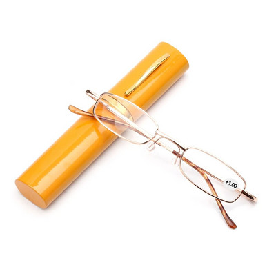 1 tk Unisexi kompaktsed mini õhukesed pliiatsiga lugemisprillid, metallist väikese toruga vedruliigendiga lugejaprillid kaasaskantava klambriga ümbrisega 1,0–4,0