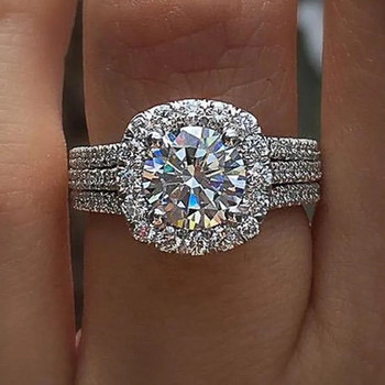Модерни дамски пръстени Huitan с брилянтен кубичен цирконий Луксозни годежни пръстени Модни сватбени бижута Drop Shipping