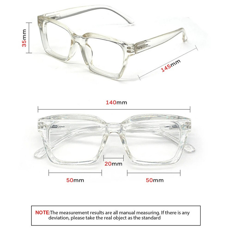 1 gab Lielizmēra kvadrātveida lasīšanas brilles vīriešiem sievietēm pārnēsājamas liela rāmis Augstas izšķirtspējas presbiopijas brilles Dioptrija 0~+ 3,00 Gafas