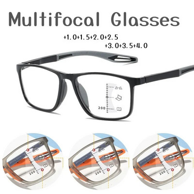 Нова тенденция Гъвкави мултифокални прогресивни очила за четене Мъже Жени Бифокални очила за пресбиопия Near Far Спортни очила +4.0