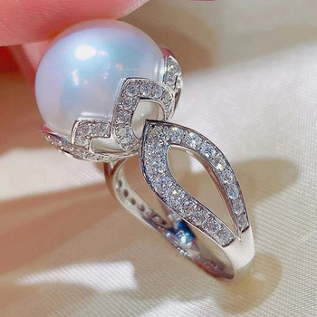 Huitan Модерен луксозен пръстен със симулирана перла за жени Темперамент Елегантни годежни сватбени ленти Аксесоари 2022 Бижута