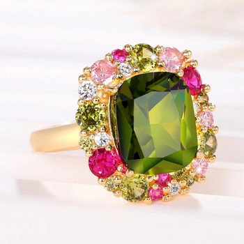 Прекрасни зелени дамски пръстени с кубичен цирконий Huitan Ново проектирани цветни CZ парти за годишнина от сватба Модни бижута за жени