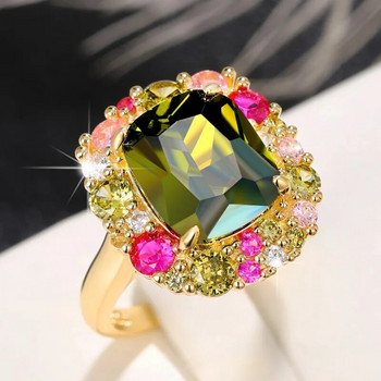 Прекрасни зелени дамски пръстени с кубичен цирконий Huitan Ново проектирани цветни CZ парти за годишнина от сватба Модни бижута за жени