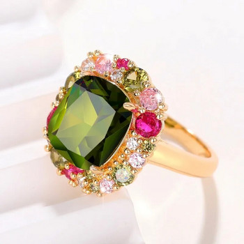 Γυναικεία δαχτυλίδια Huitan Gorgeous Green Cubic Zirconia Νέας σχεδίασης πολύχρωμα κοσμήματα μόδας για την επέτειο γάμου CZ για γυναίκες