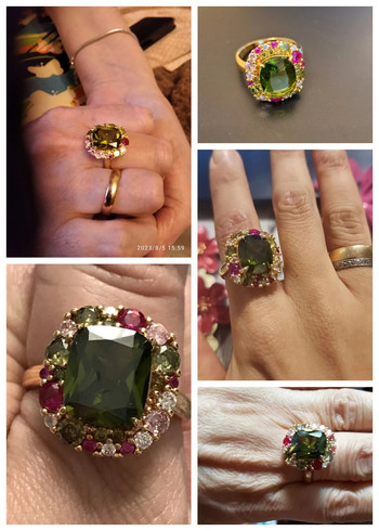 Huitan Νέα πολύχρωμα πράσινα κυβικά δαχτυλίδια ζιρκονίας για γυναίκες Γαμήλιο πάρτι με ιδιαίτερο ενδιαφέρον Υπέροχα αξεσουάρ Γυναικεία κοσμήματα