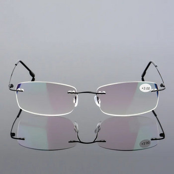 Γυαλιά ανάγνωσης May Flower Memory Titanium Rimless Fashion Blue Anti-Light Γυαλιά Ανδρικά τετράγωνα γυαλιά όρασης για γυναίκες +3+3,5