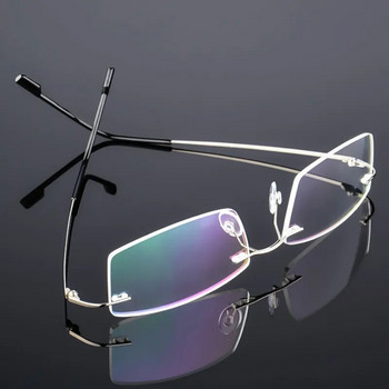 May Flower Memory Титаниеви очила за четене без рамки Модни сини анти-светлинни очила Мъжки квадратни очила за далекогледство за жени +3+3,5