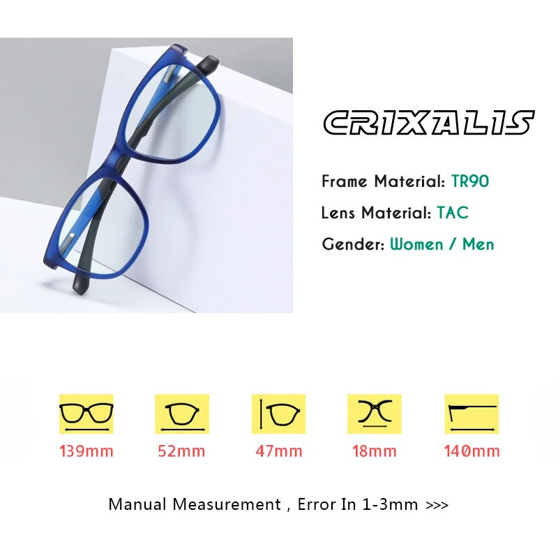 CRIXALIS zilu gaismu bloķējošas brilles vīriešiem sporta īpaši vieglas TR90 lasīšanas optika brilles ietvars sievietēm datoru brilles UV400