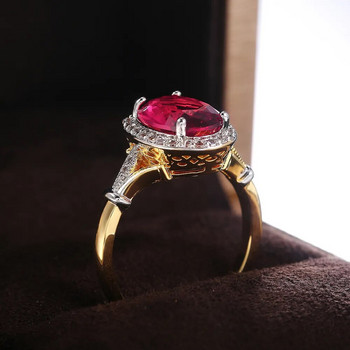 Huitan Голяма роза с овална форма, червен кубичен цирконий Дамски пръстени Луксозни дамски бижута за парти Най-добър подарък за майка Блестящи CZ пръстени