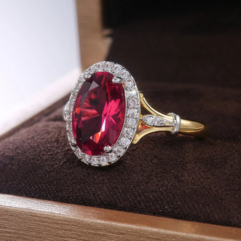 Huitan Big Oval Shape Rose Red Cubic Zirconia γυναικεία δαχτυλίδια Πολυτελή γυναικεία κοσμήματα για πάρτι Καλύτερο δώρο μητέρας Brilliant CZ δαχτυλίδια