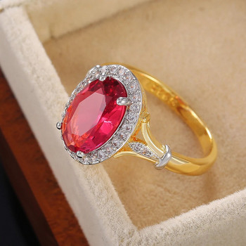 Huitan Голяма роза с овална форма, червен кубичен цирконий Дамски пръстени Луксозни дамски бижута за парти Най-добър подарък за майка Блестящи CZ пръстени