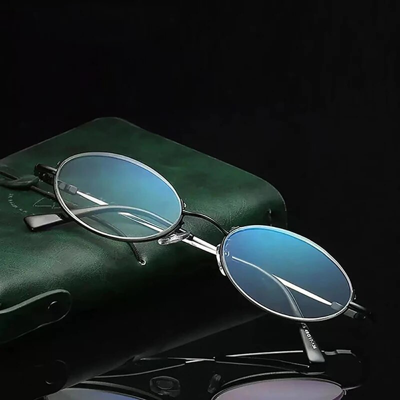 Retro pretzilas gaismas lasīšanas brilles ovāls dizains pusrāmis hiperopija brilles apaļas brilles vīriešiem sievietēm elastīgs rāmis +3,5+4