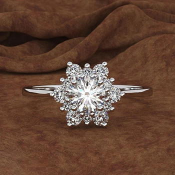 Дамски пръстени Huitan с ослепителна форма на цвете за сватбени годежни аксесоари Блестящи кубични циркони Изящни бижута Дамски подарък