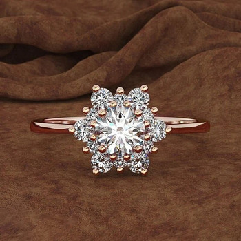 Дамски пръстени Huitan с ослепителна форма на цвете за сватбени годежни аксесоари Блестящи кубични циркони Изящни бижута Дамски подарък