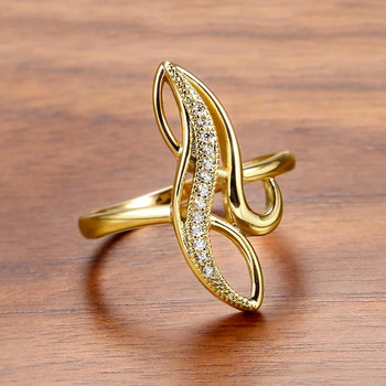 Huitan прост моден дизайн пръстен пръстен дама аксесоари за годежна церемония с лъскав цирконий златен цвят бижута за жени