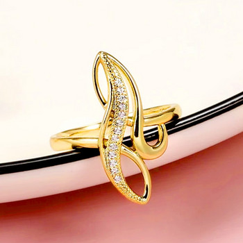 Huitan прост моден дизайн пръстен пръстен дама аксесоари за годежна церемония с лъскав цирконий златен цвят бижута за жени