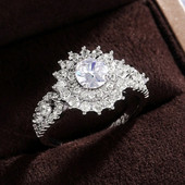 Luksusa spīdīgs cirkons saules ziedu kāzu josla Eleganta šķembu krāsa AAA CZ gredzeni saderināšanās ballīšu rotaslietas